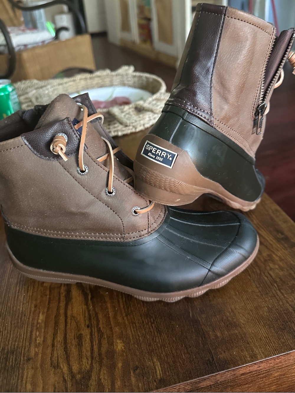 Sperry Brown and Black Lace-Up Duck Boots